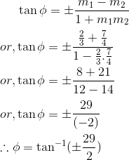 Example of calculation of examples between two lines using slope